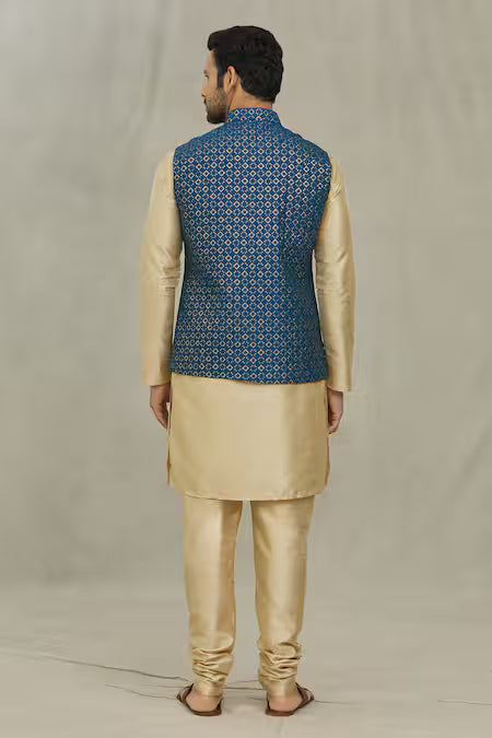 Arihant Rai Sinha  Blue Silk Sequins, Embroidery Bundi And Kurta Set