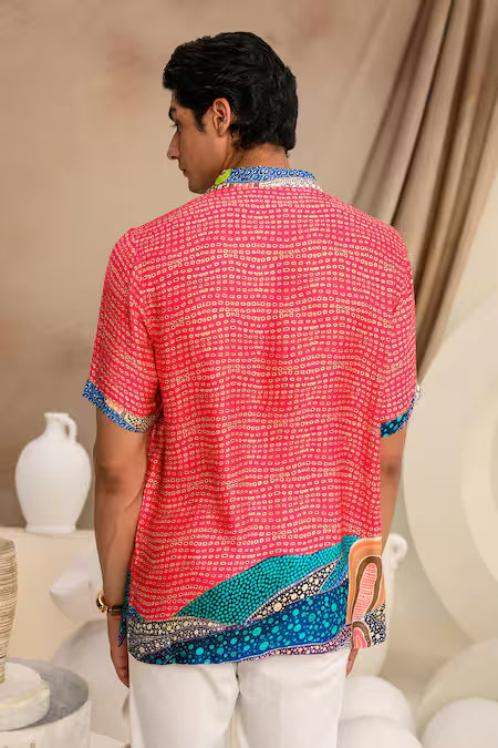 Juhi Bengani  Pink Silk Satin Printed Abstract Shirt