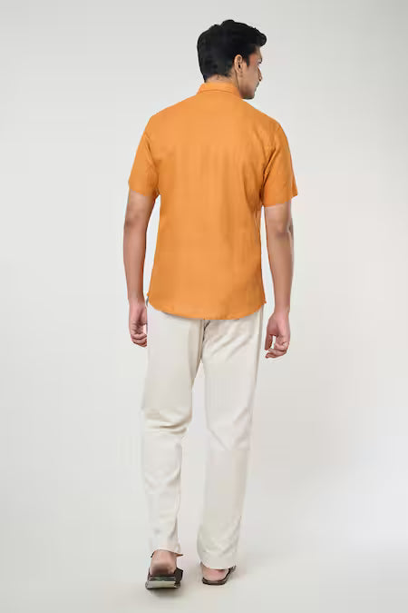 Arihant Rai Sinha  Orange Linen Plain Half Sleeves Shirt
