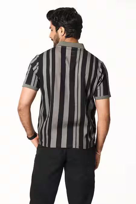 Terra Luna  Gray Cotton Grey Tonal Striped Shirt