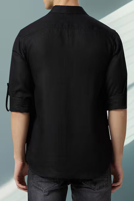 Arihant Rai Sinha  Black Linen Embroidery Panther Shirt