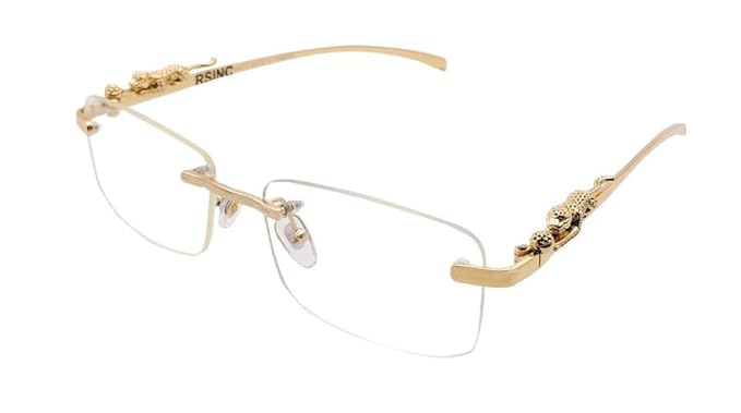 RSINC Imported Men Rimless Eyeglass Metal Panther Eye-ware For Men & Women (535 54-18-140 CART RIMLESS Gold Panther) A2