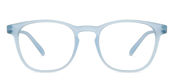 HUSTLR Powered Reading Glasses (+2.00) with Bluecut & Antiglare coating | As Seen On Shark Tank | Light Frames | Sky Blue Full Rim Square | For Men & Women | Medium | LH R17369