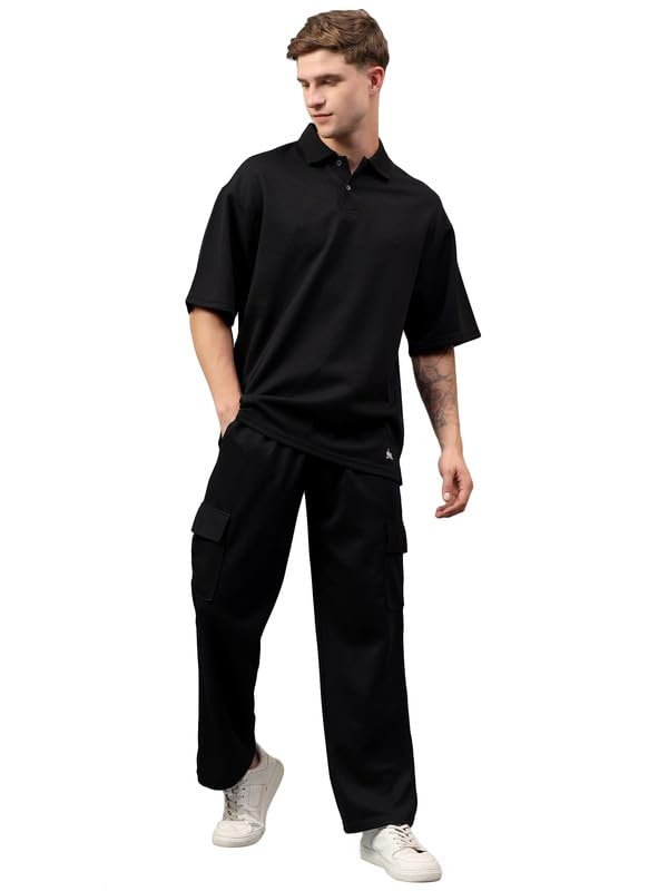 YHA Solid Oversize Polo Neck Stylish Summer Tracksuit Half Sleeves Cord Set With Full Pant For Gents Lightweight Breathable Polycotton Fabric Co-ord Set For Men