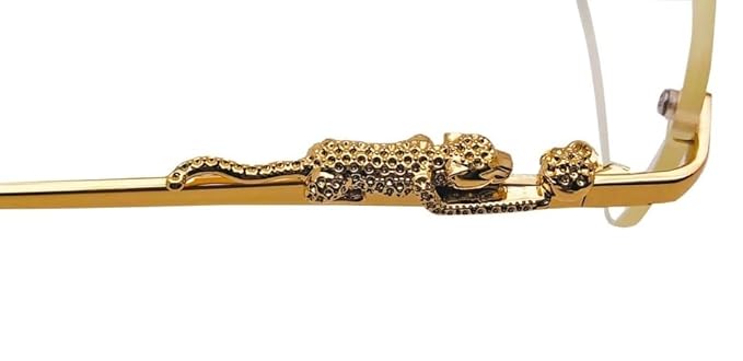 RSINC Imported Men Rimless Eyeglass Metal Panther Eye-ware For Men & Women (535 54-18-140 CART RIMLESS Gold Panther) A2