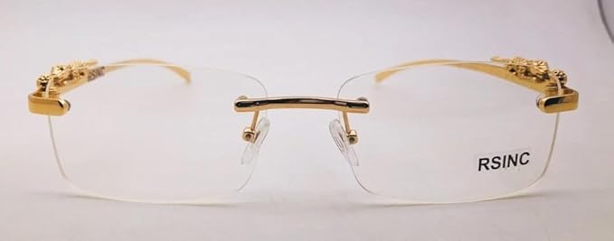 RSINC Imported Men Rimless Eyeglass Metal Panther Eye-ware For Men & Women (535 54-18-140 CART RIMLESS Gold Panther) A2