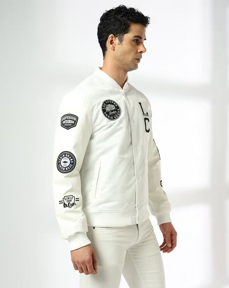LEE COOPER Men Applique Embroidered Regular Fit Bomber Jacket