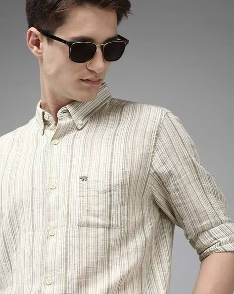THE BEAR HOUSE Striped Slim Fit Shirt with Patch Pocket