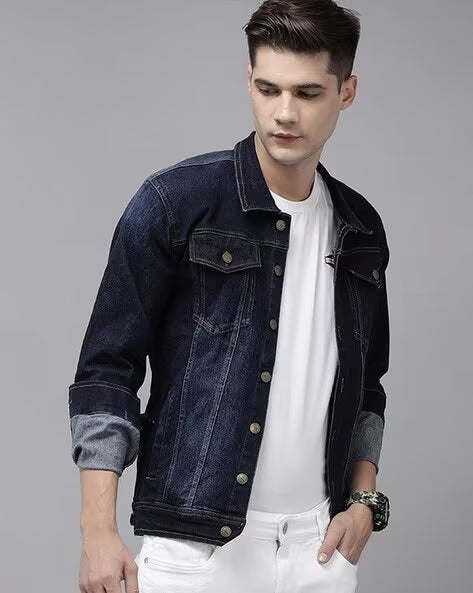 VOXATI Men Slim-Fit Button-Closure Jacket with Flap Pockets