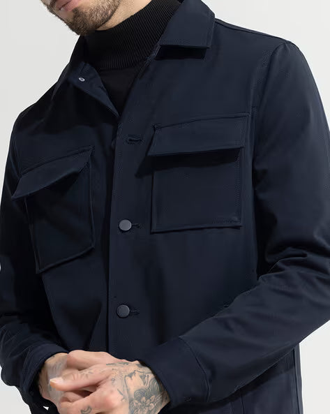 SNITCH Relaxed Fit Shacket with Flap Pockets