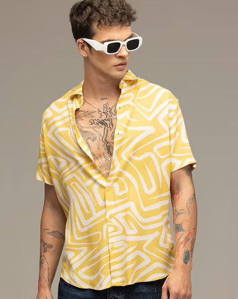 SNITCH Maze Geometric Print Slim Fit Shirt