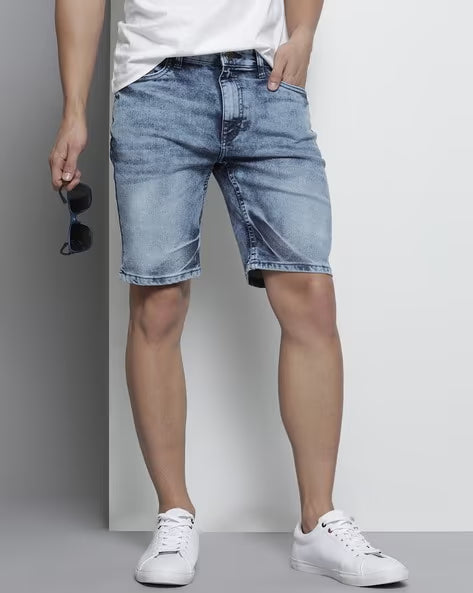 THE INDIAN GARAGE CO Acid-Wash Slim Fit Denim Shorts