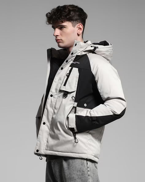 JACK & JONES Men Colourblock Regular Fit Zip-Front Hooded Jacket