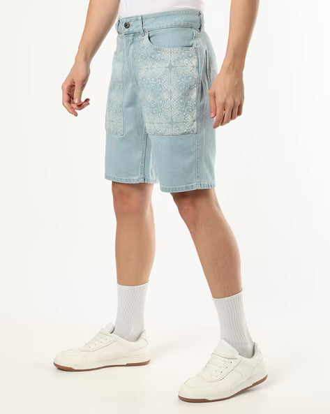 BUDA JEANS CO Men Paisley Print Regular Fit Denim Shorts