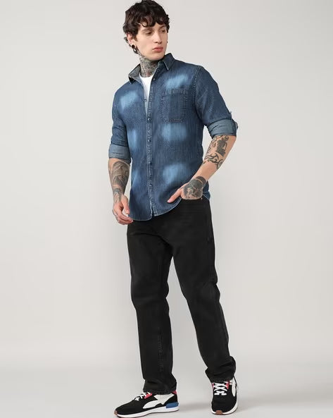 ALPHA TRIBE Men Regular Fit Denim Shirt