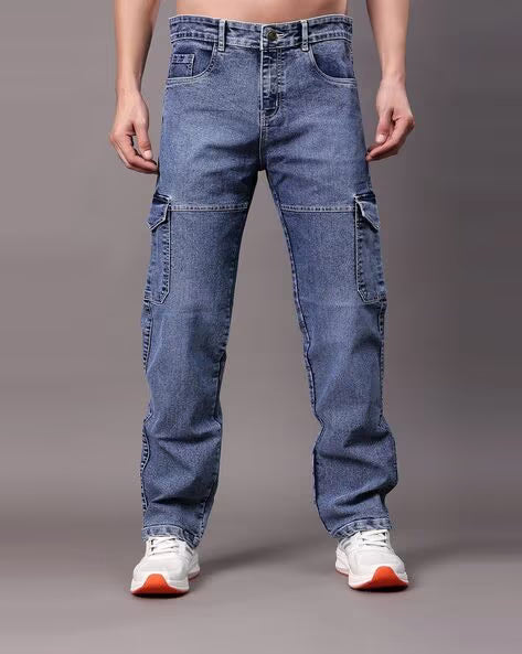 ZAYSH Men Mid-Wash Relaxed Fit Cargo Jeans
