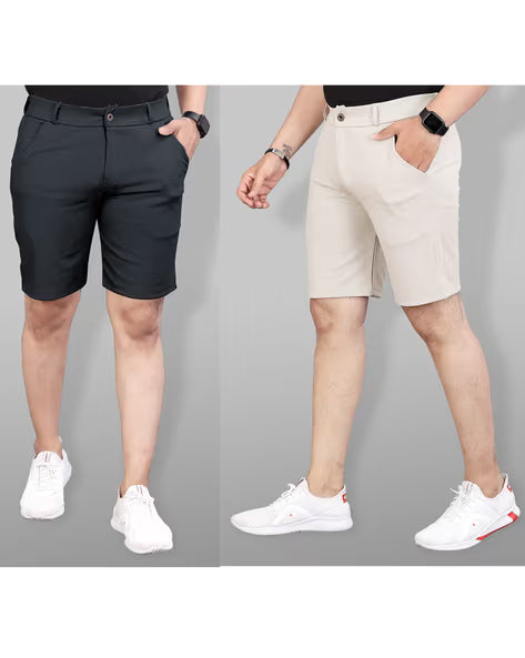 INDICLUB Pack of 2 Men Flat Front Regular Fit Shorts
