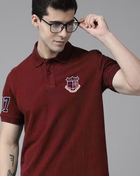 ALPHA TRIBE Men Embroidery Regular Fit Polo T-Shirt