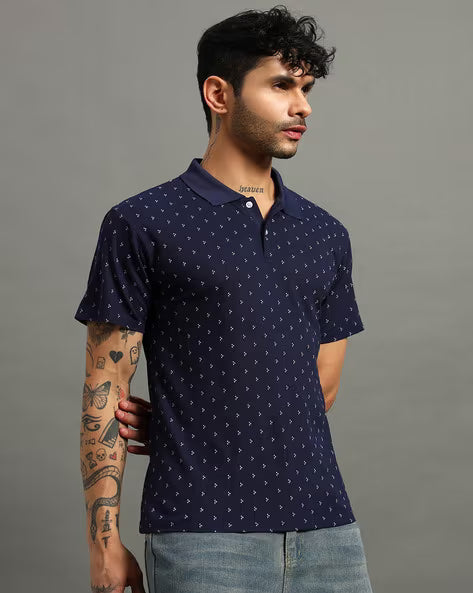 ALPHA TRIBE Men Regular Fit Polo T-Shirt with Short Sleeves