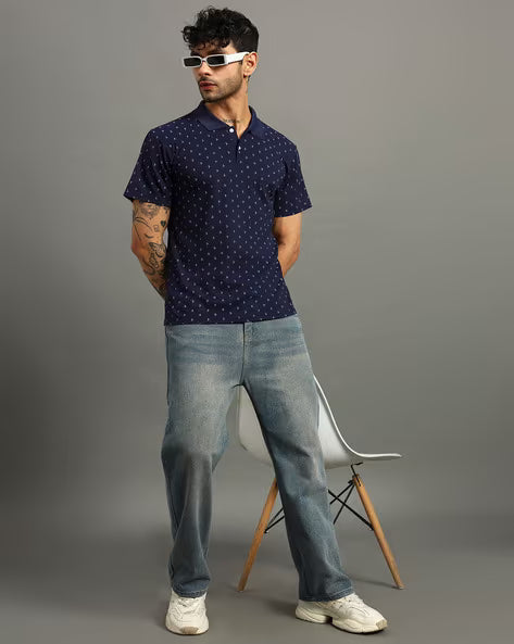 ALPHA TRIBE Men Regular Fit Polo T-Shirt with Short Sleeves