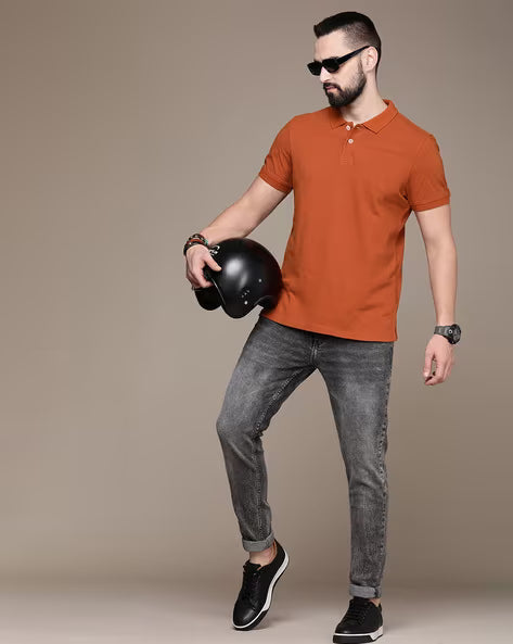 ALPHA TRIBE Men Regular Fit Polo T-Shirt