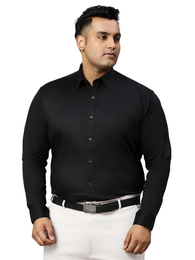 XMEX Men's Plus Size Plain Cotton Satin Blend Fabric Formal Shirt