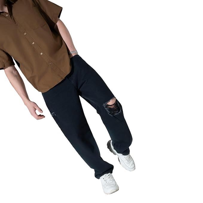 Hubberholme Men's Knee Distressed Loose Fit Jeans