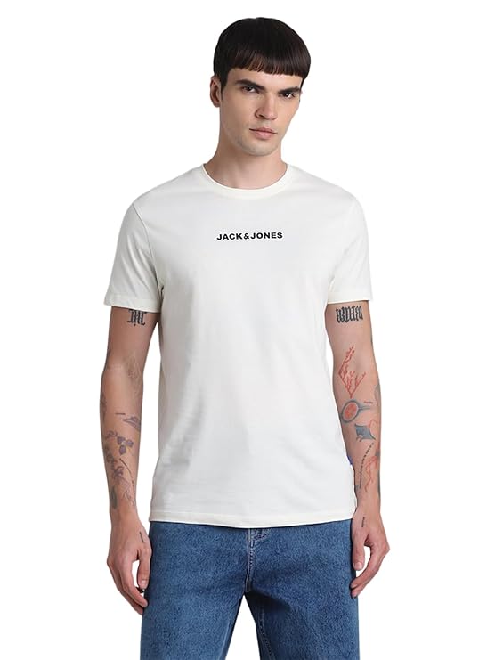 JACK & JONES Men's Cotton Solid Slim Fit T-Shirt