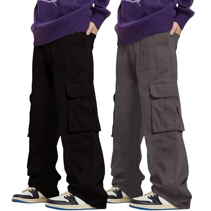 GRECIILOOKS Men's Regular Fit Low Rise Cargos Trousers | Baggy Cargo Pants for Man | Loose Fit | Treck Pent with Multiple Pockets