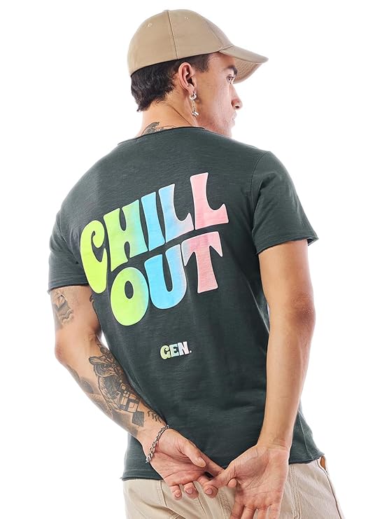 Bewakoof Air 1.0 Men's 100% Cotton Graphic Print Regular Fit Round Neck T-Shirt