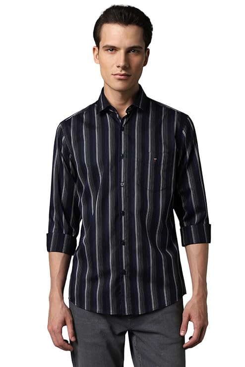 Louis Philippe Men's Cotton Striped Slim Fit Shirt