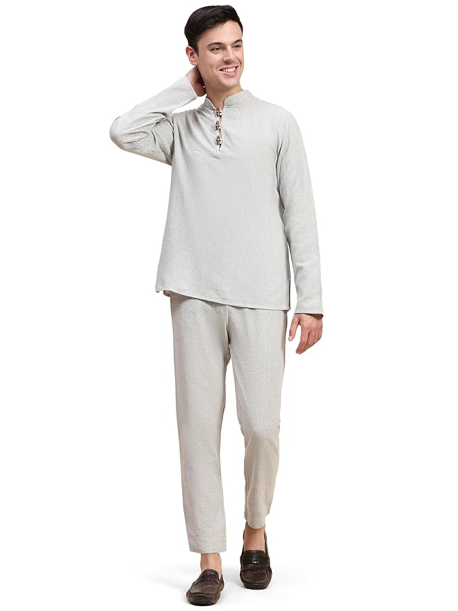 Amazon Brand - Anarva Men's Handloom Cotton Solid Kurta Pajama Set Regular Fit Long Sleeves Casual Yoga Dress