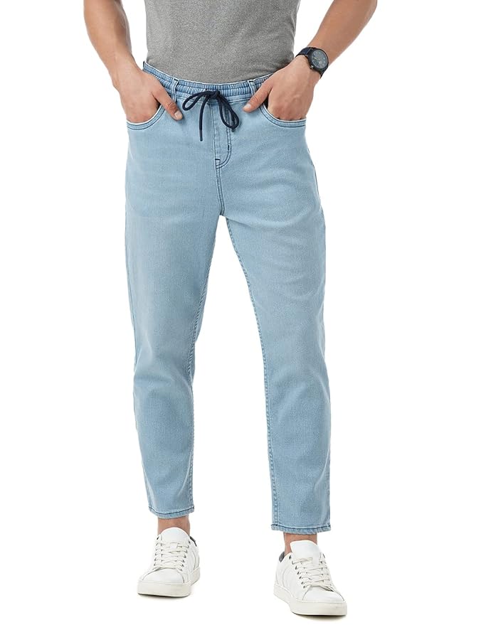 INKD Men's Jogger Jeans - Mid-Rise | Cotton Blend | Stretchable Fabric| Elasticated Waistband | Classic 5 Pocket Styling | Jeans for Men