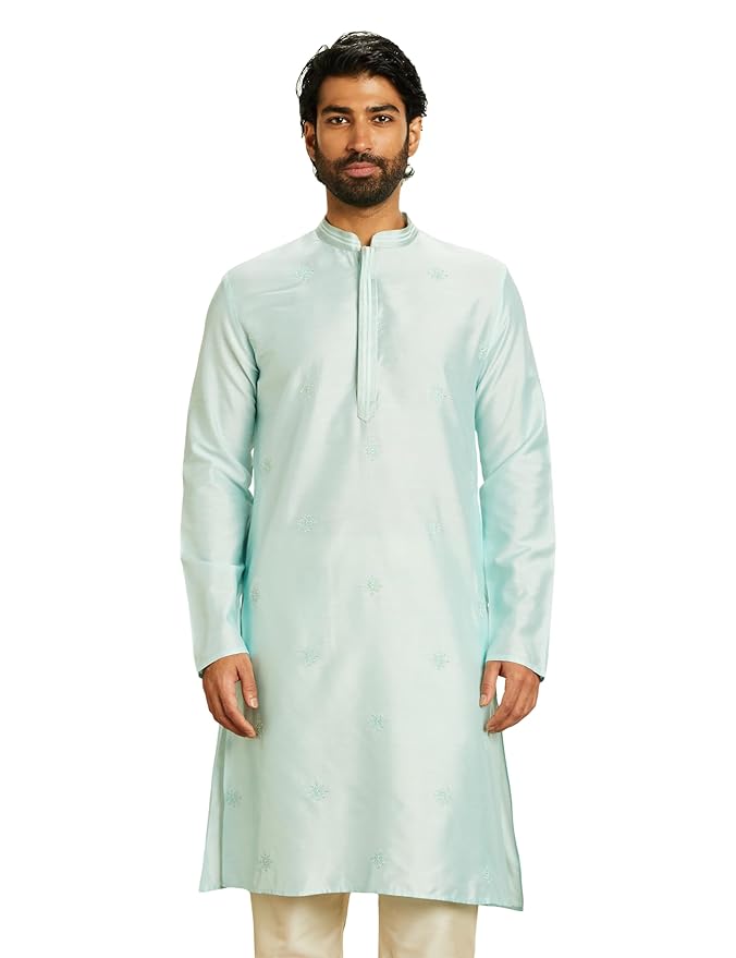 Amazon Brand - Symbol Men's Rayon Blend Solid Regular Festive Embellished Long Kurta