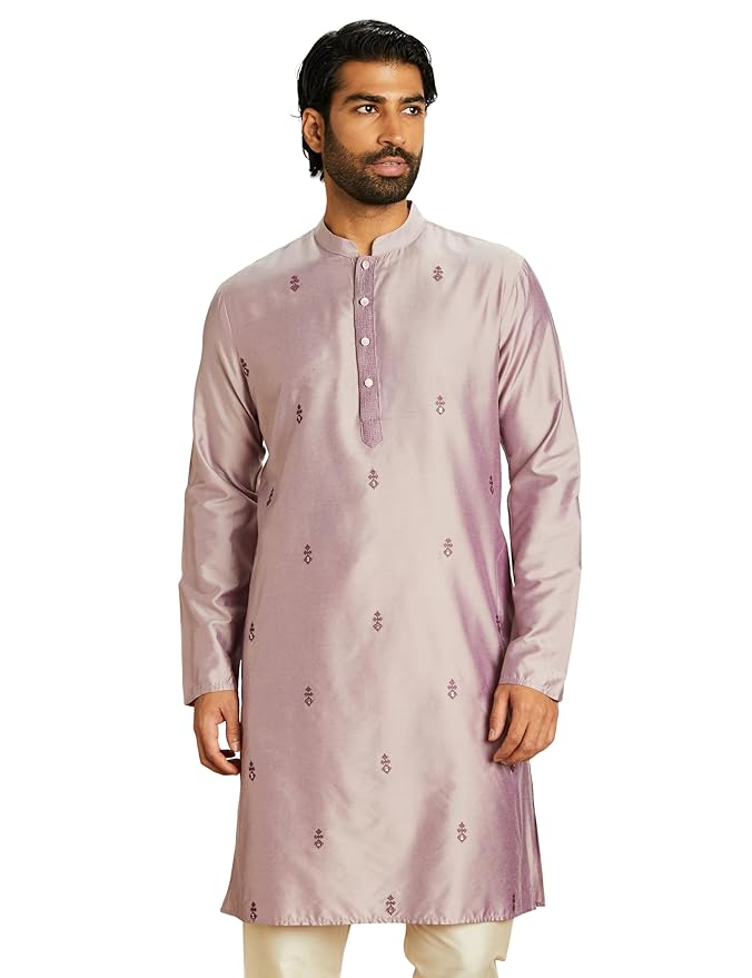 Amazon Brand - Symbol Men's Rayon Blend Solid Regular Festive Embellished Long Kurta