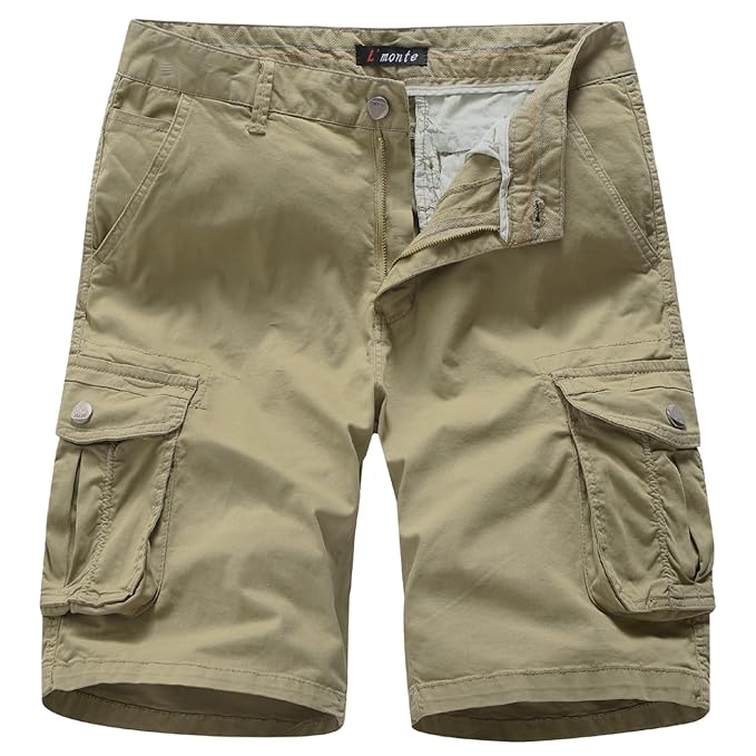 L'MONTE Men's Imported Cotton Casual Daily Outwear Cargo Shorts with Multi Pockets