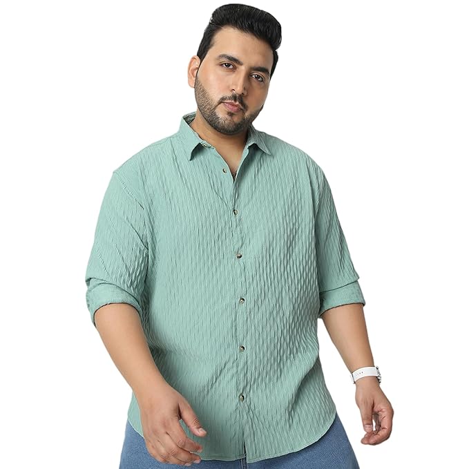 Urbano Plus Men's Cotton Full Sleeve Regular Fit Textured Shirt with Spread Collar