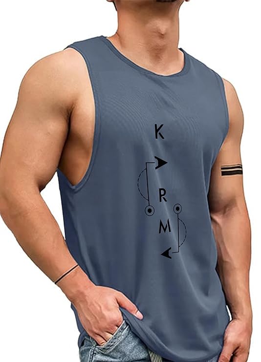 AUSK Men Vest || Gym Tshirt for Men || Karma Printed Sleeveless Regular Fit T Shirt for Mens