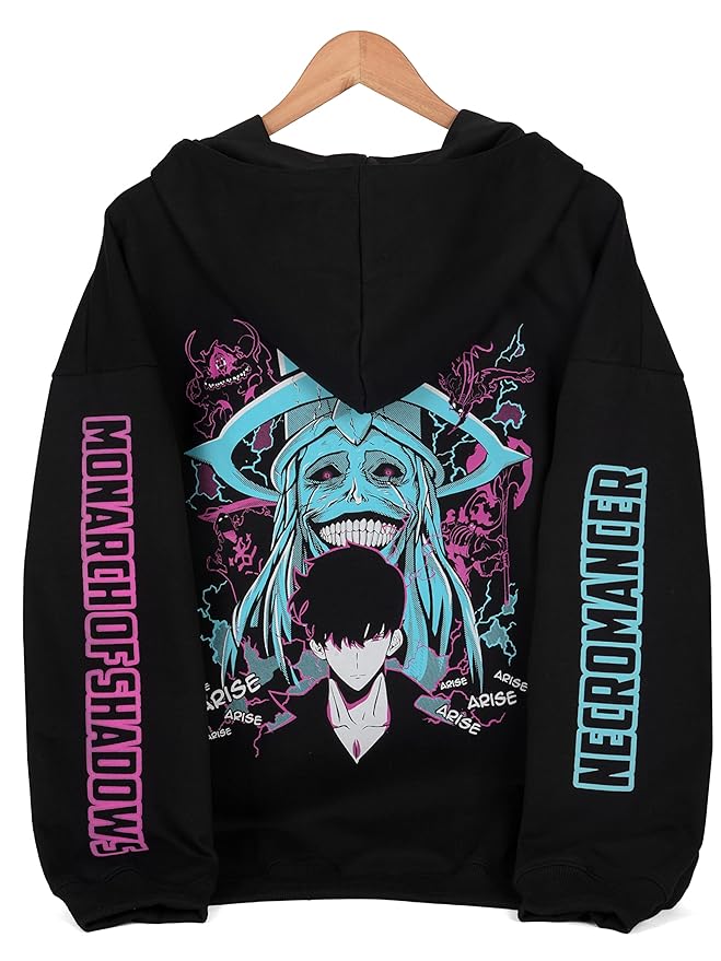 ComicSense.xyz Unisex Anime Oversized Hoodie for Men and Women, Level Up Puff Printed Drop Shoulder Cosplay Anime Hoodies