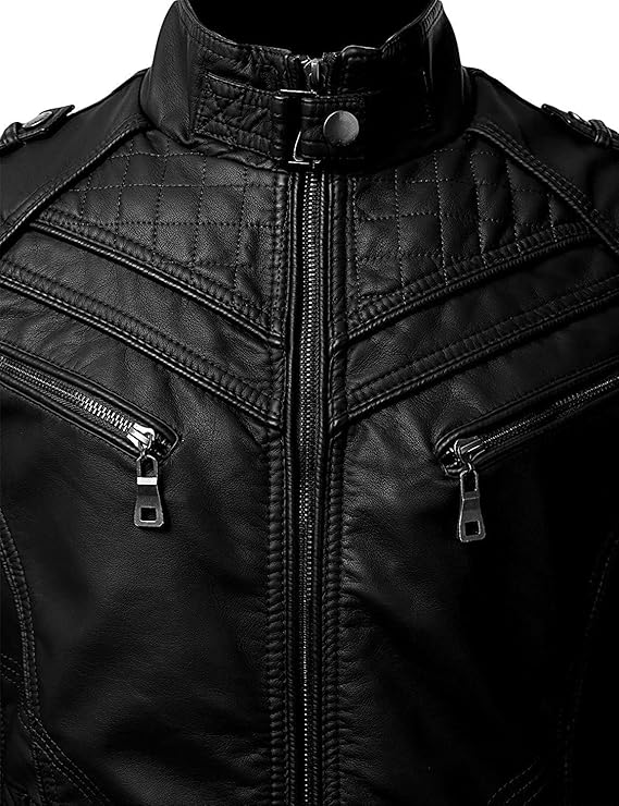 Men's Black Genuine Lambskin Leather Biker Jacket VINTAGE REAL MOTORCYCLE JACKETS FOR MEN