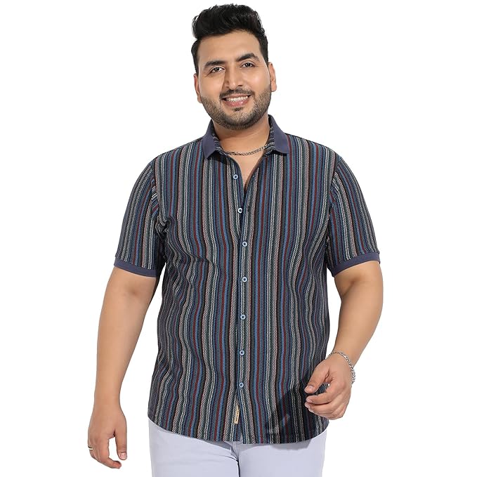 Instafab Plus Men's Button Up Shirt for Casual Wear | Plus-Size Fit | Spread Collar | Button Closure | Regular Sleeve | Cotton Shirts Crafted with Comfort Fit for Everyday Wear