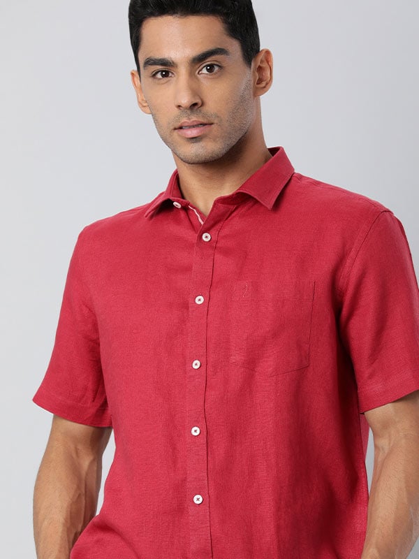 Men Solid Half Sleeve Linen Shirt
