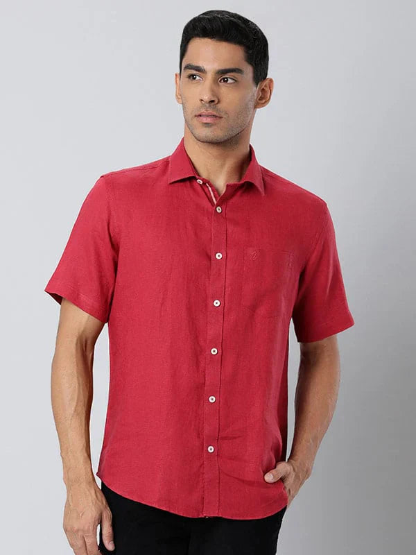 Men Solid Half Sleeve Linen Shirt