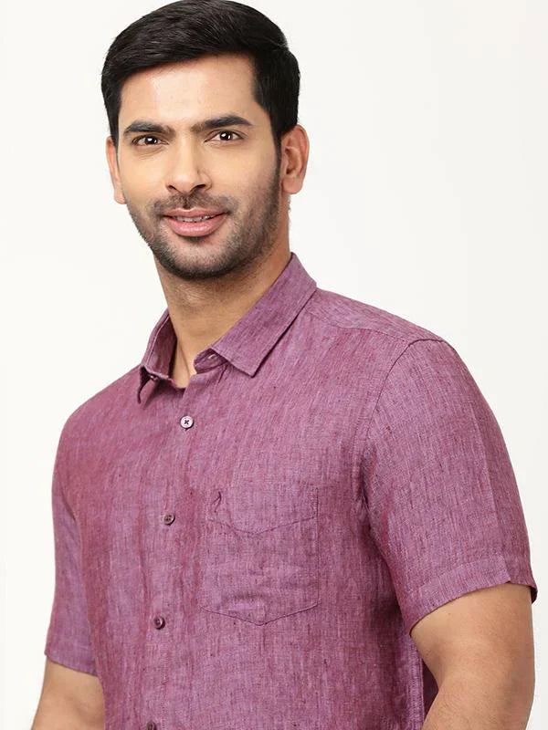 Men Solid Half Sleeve Linen Shirt
