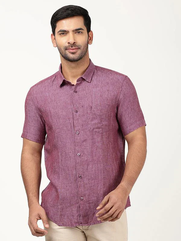 Men Solid Half Sleeve Linen Shirt
