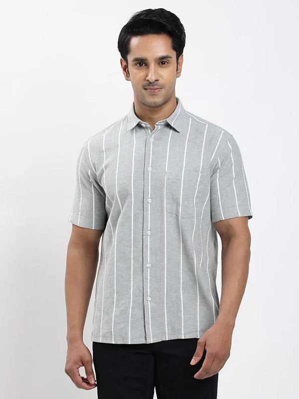 Fairtrade Men Striped Half Sleeve Cotton Blend Shirt