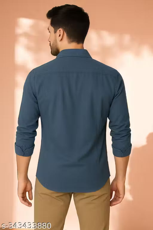 Men's Solid Spread Collar Blue Shirts