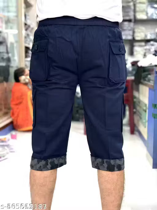 Mens 3/4 Cotton Cargo Shorts Pants Casual Loose Regular Fit Outdoor Capri Long Shorts with Five Zip Pockets for Daily Wear
