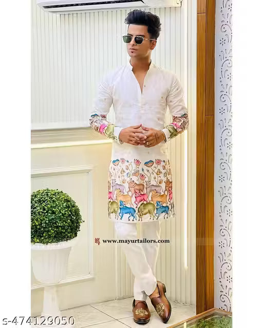 Divine Lotus Embroidered Kurta/Kurta for men/haldi kurta for men/pathani for men/eid kurta for men/printed kurta for men/Lakhnavi kurta for men/cotton kurta for men