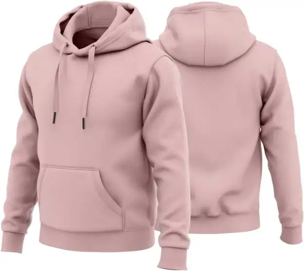 Solid Hooded Neck Casual Men Cotton Blend Pink Pullover